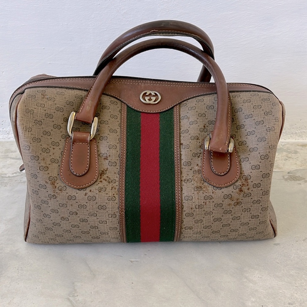 Vintage GUCCI Boston Bag with Classic Racing Stripe